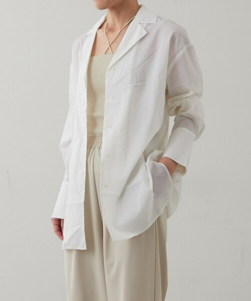 earthy（アーシー）の「【撥水/UVカット】シアーナイロンオーバーシャツ（シャツ/ブラウス・レディース・ブラック/オフホワイト・FREE）」の8枚目の写真
