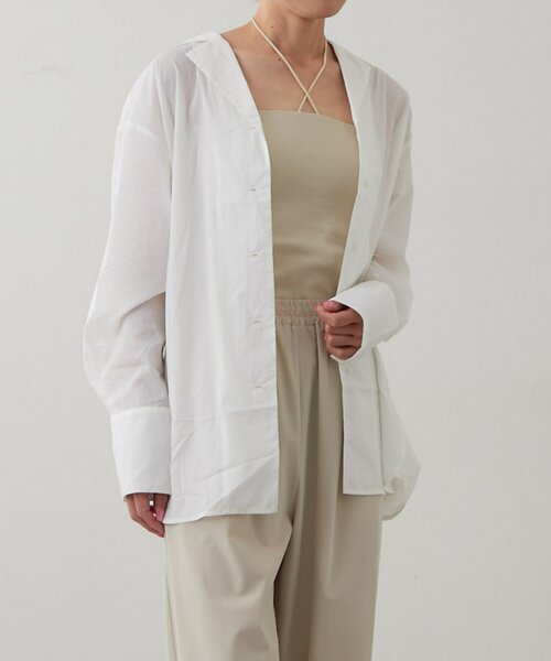 earthy（アーシー）の「【撥水/UVカット】シアーナイロンオーバーシャツ（シャツ/ブラウス・レディース・ブラック/オフホワイト・FREE）」の9枚目の写真