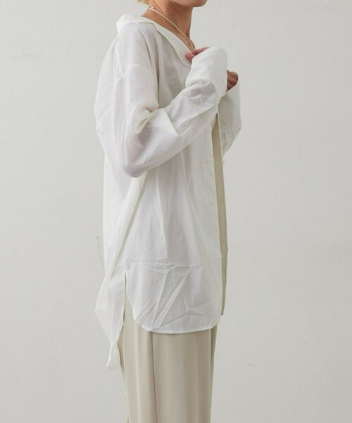 earthy（アーシー）の「【撥水/UVカット】シアーナイロンオーバーシャツ（シャツ/ブラウス・レディース・ブラック/オフホワイト・FREE）」の10枚目の写真