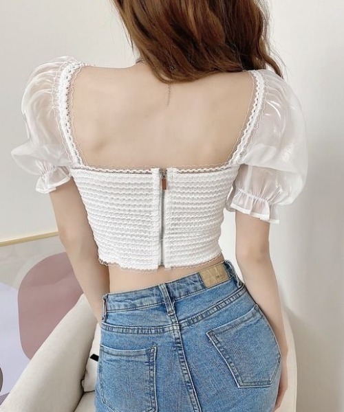 .KOM(ドットコム)の「A'GEM/9 × .kom 『.KOM/ドットケーオーエム』 リボンフレンチ トップス(その他トップス・レディース・ホワイト/ブラック・L/M)」の3枚目の写真