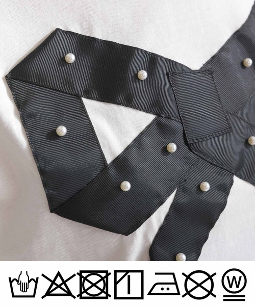 PICCIN（ピッチン）の「【WEB限定】フロントリボンコットンTシャツ（Tシャツ/カットソー・レディース・オフホワイト/ブラック・M/L）」の3枚目の写真