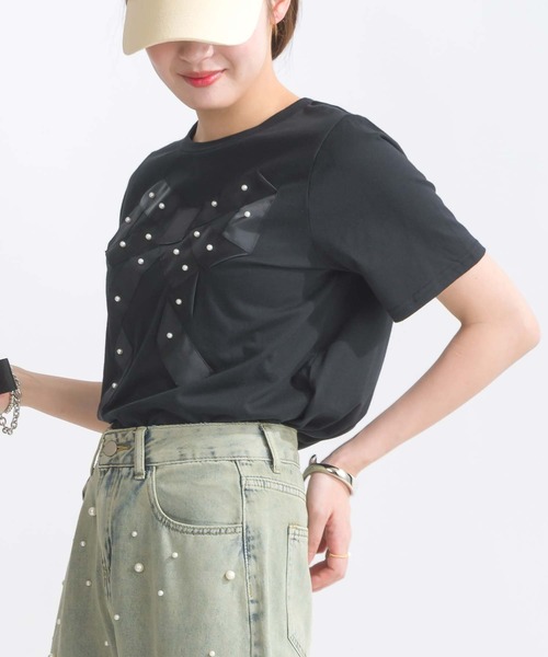 PICCIN（ピッチン）の「【WEB限定】フロントリボンコットンTシャツ（Tシャツ/カットソー・レディース・オフホワイト/ブラック・M/L）」の14枚目の写真