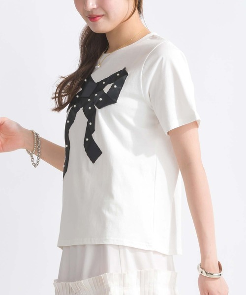 PICCIN（ピッチン）の「【WEB限定】フロントリボンコットンTシャツ（Tシャツ/カットソー・レディース・オフホワイト/ブラック・M/L）」の8枚目の写真
