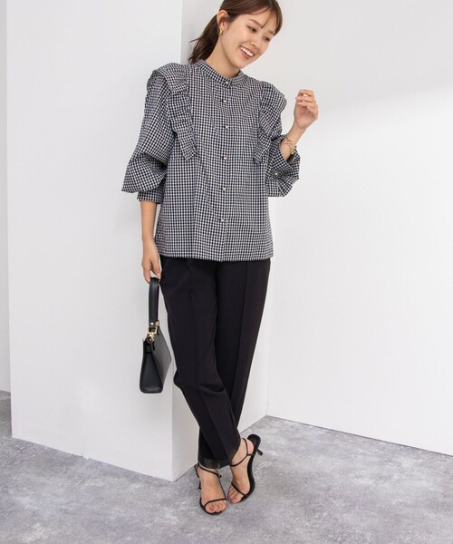 NOLLEY’S（ノーリーズ）の「リバティプリント/リバティギンガムチェック前後2WAYフリルブラウス（シャツ/ブラウス・レディース・ブラック系その他3/ブラック系その他・38）」の3枚目の写真