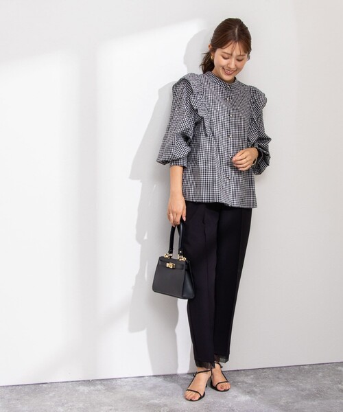 NOLLEY’S（ノーリーズ）の「リバティプリント/リバティギンガムチェック前後2WAYフリルブラウス（シャツ/ブラウス・レディース・ブラック系その他3/ブラック系その他・38）」の5枚目の写真