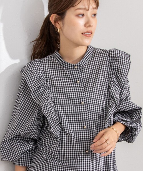 NOLLEY’S（ノーリーズ）の「リバティプリント/リバティギンガムチェック前後2WAYフリルブラウス（シャツ/ブラウス・レディース・ブラック系その他3/ブラック系その他・38）」の9枚目の写真