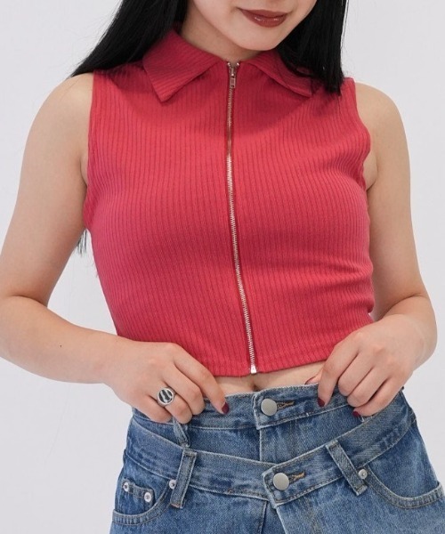 Soさん着用ノースリーブ セール】【ZOZO限定】タイト ジップ ベスト ニット ノースリーブ