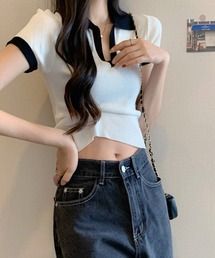 サマーニット夏Vネック半袖ニットトップス