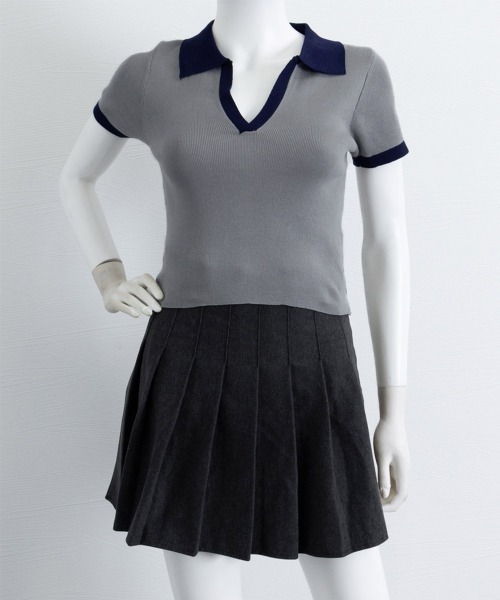Miniministore(ミニミニストア)の「サマーニット夏Vネック半袖ニットトップス(ニット/セーター・レディース・ブラック/ホワイト/レンガ/グレー・FREE)」の15枚目の写真