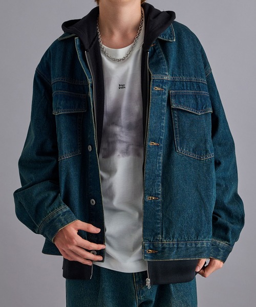 JUNRED(ジュンレッド)の「【セットアップ対応】オーバーダイデニムトラッカージャケット(デニムジャケット・メンズ・ブラウン/ネイビー/グレー・L/M/S)」の3枚目の写真