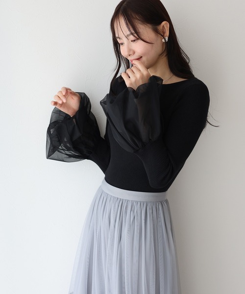 BLUEEAST(ブルーイースト)の「チュールカフスリブニット(ニット/セーター・レディース・オフホワイト/ブラック/ブルーグレー/グレイッシュベージュ/ブラウン・MEDIUM)」の20枚目の写真