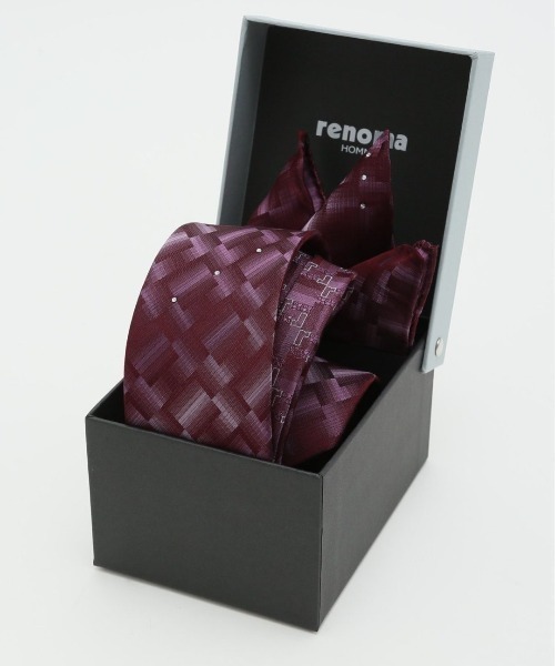 レノマ オム シルク パネル柄 ナロータイ&チーフセット（ネクタイ）｜renoma HOMME（レノマオム）