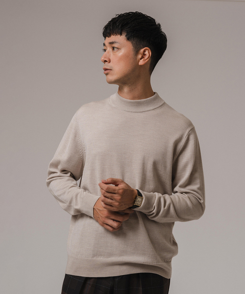 ウール/シルク/カシミヤ MIX クリスタル モックネックニット