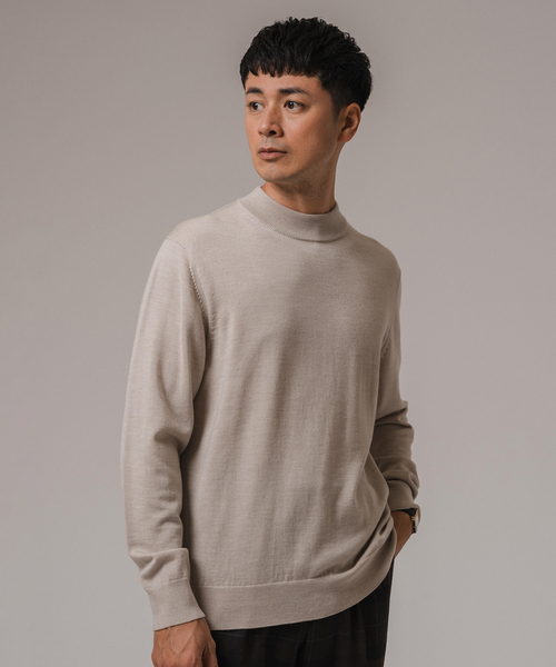 ウール/シルク/カシミヤ MIX クリスタル モックネックニット（ニット