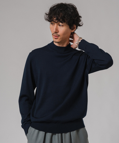 EDIFICE（エディフィス）の「ウール/シルク/カシミヤ MIX クリスタル モックネックニット（ニット/セーター・メンズ・パープル/ネイビー/グリーン/アイボリー/マスタード・SMALL/MEDIUM/LARGE/X-LARGE）」の7枚目の写真