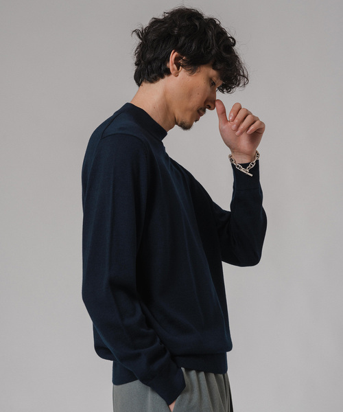 EDIFICE（エディフィス）の「ウール/シルク/カシミヤ MIX クリスタル モックネックニット（ニット/セーター・メンズ・パープル/ネイビー/グリーン/アイボリー/マスタード・SMALL/MEDIUM/LARGE/X-LARGE）」の9枚目の写真