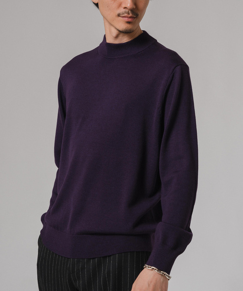 ウール/シルク/カシミヤ MIX クリスタル モックネックニット（ニット