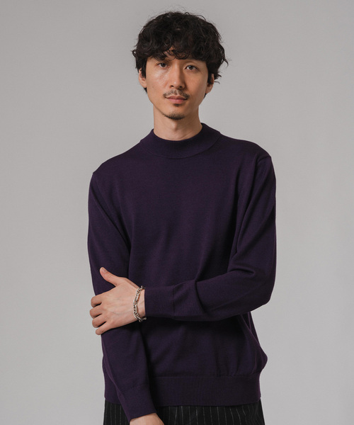 EDIFICE（エディフィス）の「ウール/シルク/カシミヤ MIX クリスタル モックネックニット（ニット/セーター・メンズ・パープル/ネイビー/グリーン/アイボリー/マスタード・SMALL/MEDIUM/LARGE/X-LARGE）」の16枚目の写真