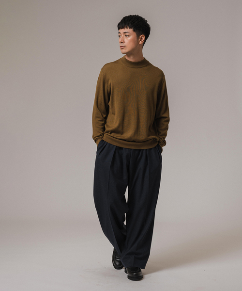 ウール/シルク/カシミヤ MIX クリスタル モックネックニット（ニット