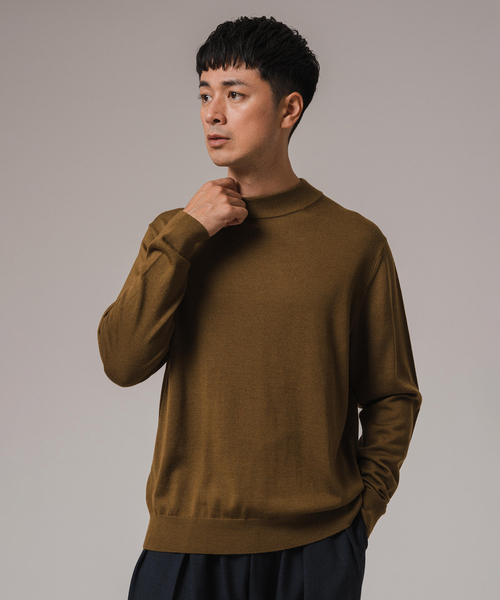 ウール/シルク/カシミヤ MIX クリスタル モックネックニット（ニット