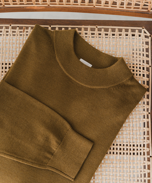 ウール/シルク/カシミヤ MIX クリスタル モックネックニット