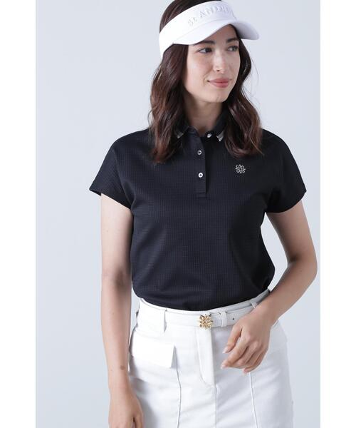 St ANDREWS(セントアンドリュース)の「【St ANDREWS】格子ジャガード フレンチスリーブ ポロシャツ (WOMENS)(ポロシャツ・レディース・ブラック/ホワイト/ピンク・M/S/L)」の1枚目の写真