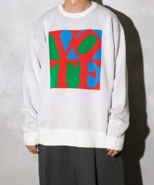 THRIFTY LOOK(スリフティールック)の「THRIFTY LOOK / スリフティールック VOTE CREW SWEATER コットンニット クルーネック ジャガード(ニット/セーター・メンズ・ネイビー/ホワイト/ブラック・SMALL/MEDIUM/LARGE)」の2枚目の写真