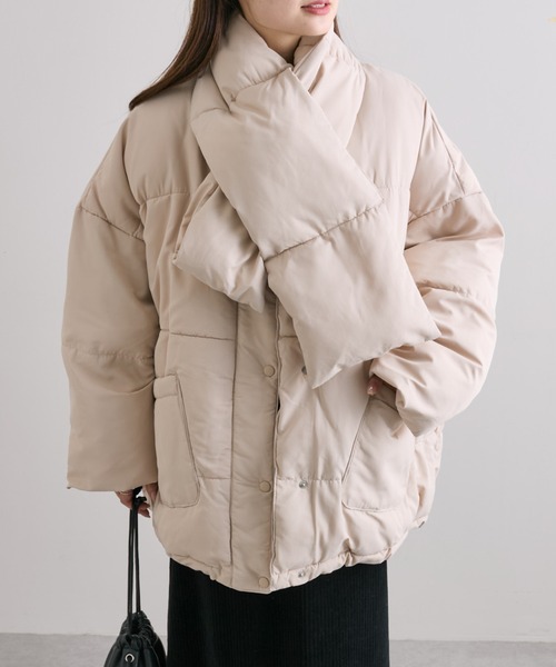 【セール】【WEB限定】マフラー付きノーカラーフェイクダウンジャケット（ダウンジャケット/コート）｜PUAL CE CIN（ピュアルセシン）