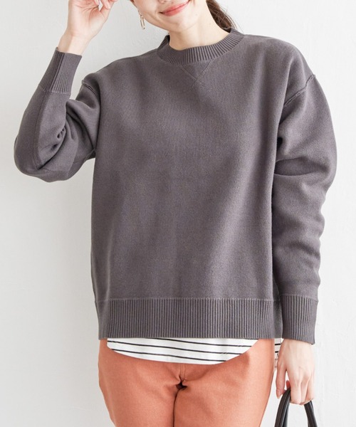 ikka（イッカ）の「ダブルフェイススウェットライクニット（ニット/セーター・レディース・スカイブルー/ライトベージュ/チャコールグレー/イエロー・M/L/S）」の2枚目の写真