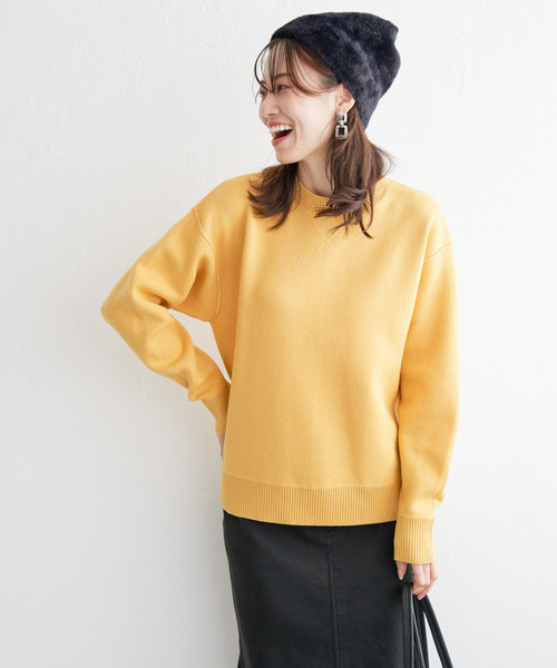 ikka（イッカ）の「ダブルフェイススウェットライクニット（ニット/セーター・レディース・スカイブルー/ライトベージュ/チャコールグレー/イエロー・M/L/S）」の5枚目の写真