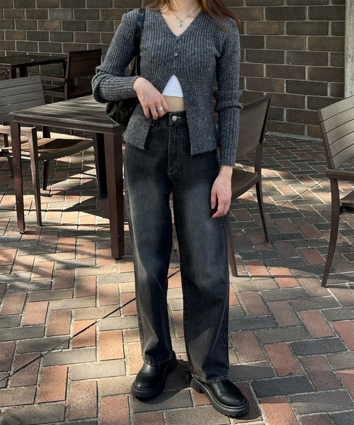 LE MORE（リモア）の「ボタンリブニットカーディガン（ニット/セーター・レディース・チャコール/アイボリー/オリーブ・FREE）」の9枚目の写真