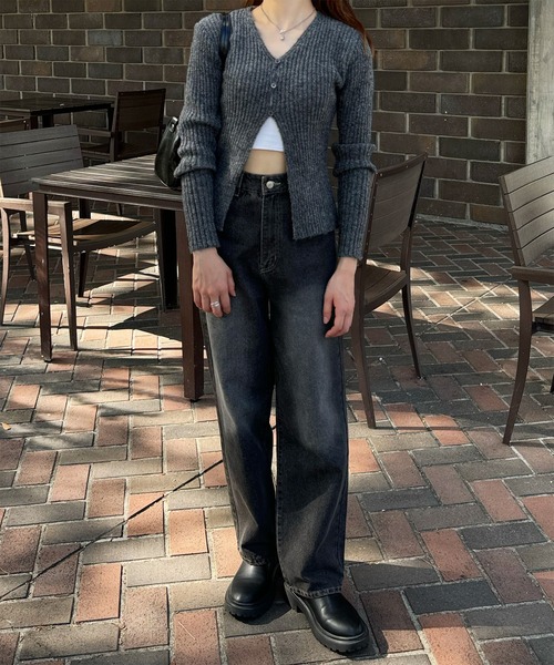 LE MORE（リモア）の「ボタンリブニットカーディガン（ニット/セーター・レディース・チャコール/アイボリー/オリーブ・FREE）」の10枚目の写真