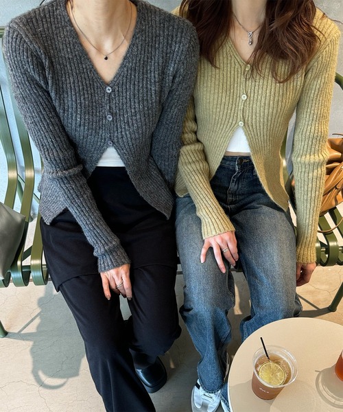 LE MORE（リモア）の「ボタンリブニットカーディガン（ニット/セーター・レディース・チャコール/アイボリー/オリーブ・FREE）」の12枚目の写真