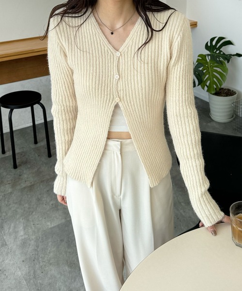 LE MORE（リモア）の「ボタンリブニットカーディガン（ニット/セーター・レディース・チャコール/アイボリー/オリーブ・FREE）」の20枚目の写真