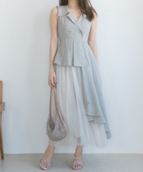 【美品】ECREL エクレール ツイードジレフレアワンピース ECREL（エクレール）の「ツイードジレフレアワンピース