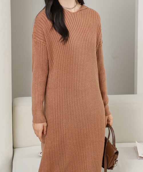 Lace Ladies(レースレディース)の「ソリッドカラー フーデット リブ ニット ワンピース(ワンピース・レディース・アイボリー/ブラック/キャメル・FREE)」の11枚目の写真