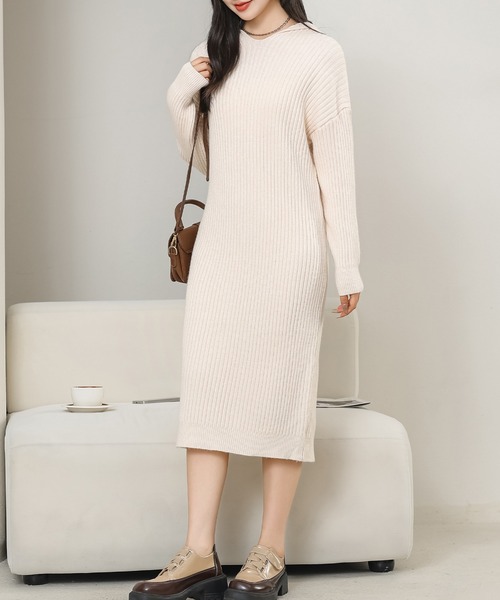 Lace Ladies(レースレディース)の「ソリッドカラー フーデット リブ ニット ワンピース(ワンピース・レディース・アイボリー/ブラック/キャメル・FREE)」の14枚目の写真