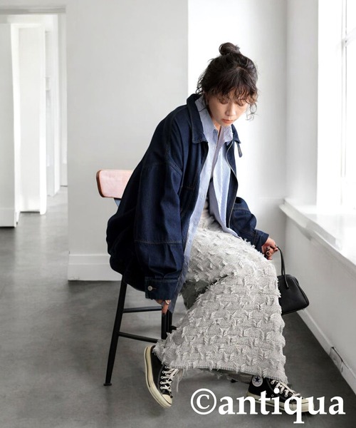 antiqua(アンティカ)の「チェックフリンジニットスカート(スカート・レディース・ブラック/グレー・ONESIZE)」の13枚目の写真
