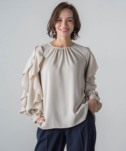 【セール】フレンチキス袖フリルブラウス≪洗濯機で洗える≫（シャツ/ブラウス）｜Viaggio Blu（ビアッジョブルー）