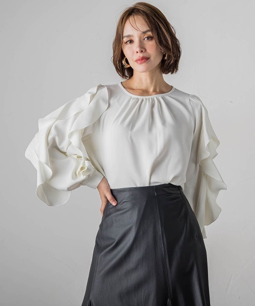 【セール】フレンチキス袖フリルブラウス≪洗濯機で洗える≫（シャツ/ブラウス）｜Viaggio Blu（ビアッジョブルー）
