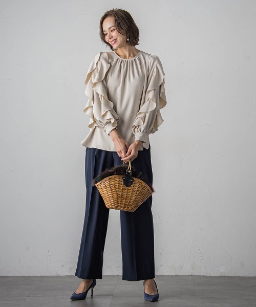 【セール】フレンチキス袖フリルブラウス≪洗濯機で洗える≫（シャツ/ブラウス）｜Viaggio Blu（ビアッジョブルー）