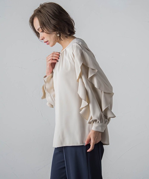 【セール】フレンチキス袖フリルブラウス≪洗濯機で洗える≫（シャツ/ブラウス）｜Viaggio Blu（ビアッジョブルー）