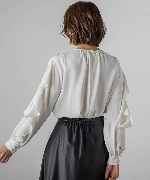 【セール】フレンチキス袖フリルブラウス≪洗濯機で洗える≫（シャツ/ブラウス）｜Viaggio Blu（ビアッジョブルー）