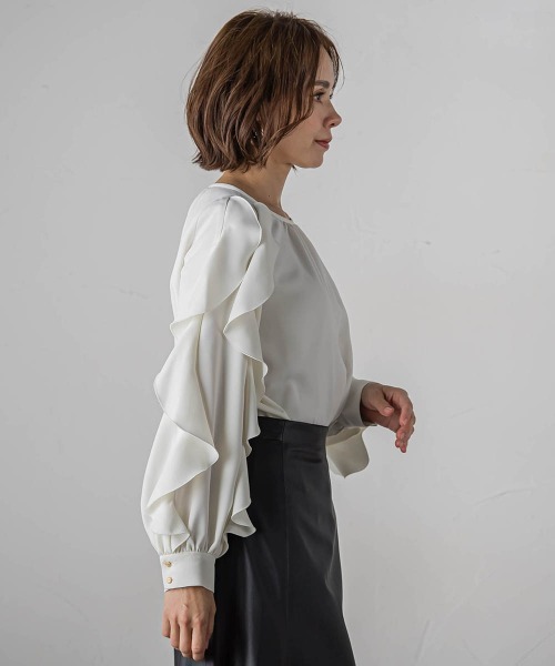 【セール】フレンチキス袖フリルブラウス≪洗濯機で洗える≫（シャツ/ブラウス）｜Viaggio Blu（ビアッジョブルー）