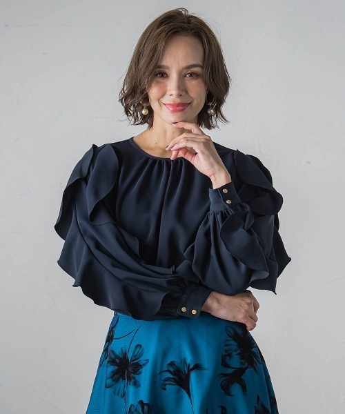 【セール】フレンチキス袖フリルブラウス≪洗濯機で洗える≫（シャツ/ブラウス）｜Viaggio Blu（ビアッジョブルー）