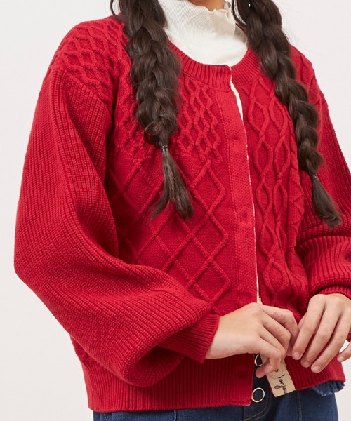 trois lapins kp（トロワラパンケーピー）の「ウォッシャブルニットカーディガン(140～160)（カーディガン/ボレロ・キッズ・レッド/アイボリー・140cm/150cm/160cm）」の6枚目の写真