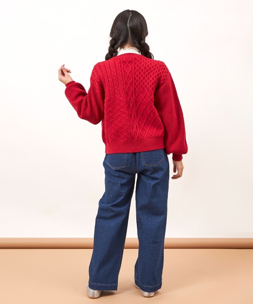 trois lapins kp（トロワラパンケーピー）の「ウォッシャブルニットカーディガン(140～160)（カーディガン/ボレロ・キッズ・レッド/アイボリー・140cm/150cm/160cm）」の5枚目の写真