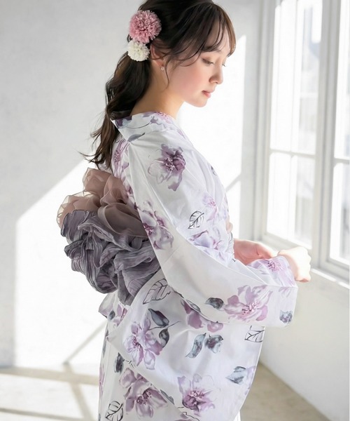 classicalelf（クラシカルエルフ）の「【新色３色追加！】【予約受付中/５月上旬入荷】【2点セット】甘く、上品に彩り添える。花柄モチーフ浴衣（浴衣・兵児帯）（浴衣・レディース・ブルー/ピンク/ブルー系その他/パープル/ブラック・ONE SIZE）」の4枚目の写真