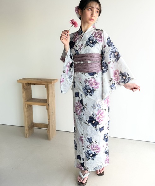 classicalelf（クラシカルエルフ）の「【新色３色追加！】【予約受付中/５月上旬入荷】【2点セット】甘く、上品に彩り添える。花柄モチーフ浴衣（浴衣・兵児帯）（浴衣・レディース・ブルー/ピンク/ブルー系その他/パープル/ブラック・ONE SIZE）」の13枚目の写真