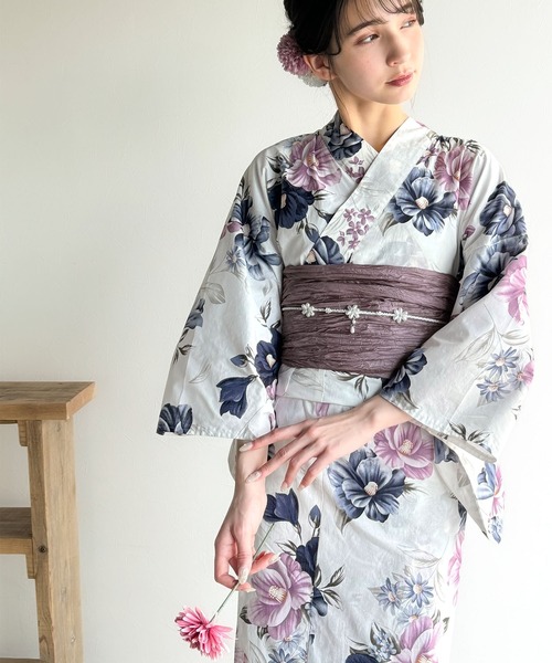 classicalelf（クラシカルエルフ）の「【新色３色追加！】【予約受付中/５月上旬入荷】【2点セット】甘く、上品に彩り添える。花柄モチーフ浴衣（浴衣・兵児帯）（浴衣・レディース・ブルー/ピンク/ブルー系その他/パープル/ブラック・ONE SIZE）」の14枚目の写真